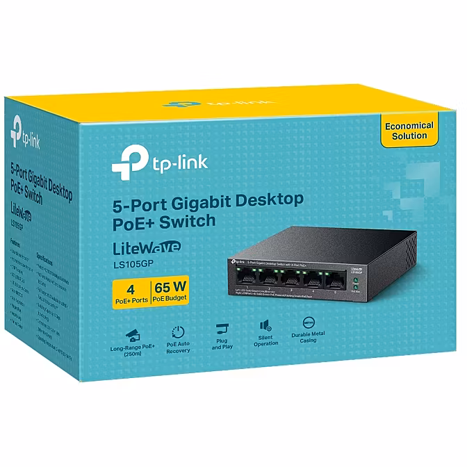 TP-Link LiteWave LS105GP 5-Port Gigabit PoE+ Masaüstü Kommutator (Switch)