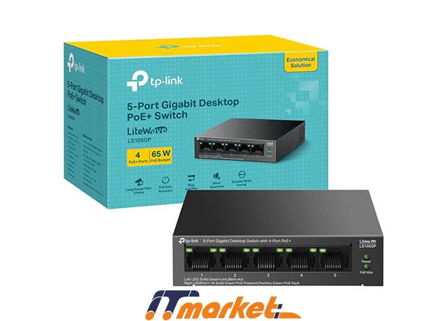 TP-Link LS105GP 5-Port Gigabit Desktop Switch with 4-Port PoE+ 1 TP-Link LS105GP 5-Port Gigabit Desktop Switch with 4-Port PoE+ 1