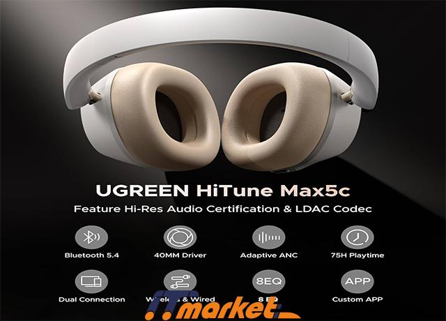 Ugreen HP203 HiTune Max5c Hybrid Active Noise-Cancelling Headphones White -4 Ugreen HP203 HiTune Max5c Hybrid Active Noise-Cancelling Headphones White -4